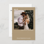 Sandy Tan Buff Simple Minimalist Photo Wedding RSVP Kaartje (Voorkant / Achterkant)