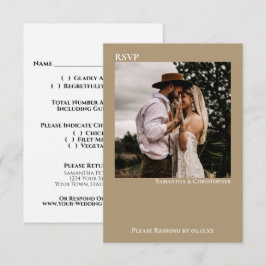 Sandy Tan Buff Simple Minimalist Photo Wedding RSVP Kaartje