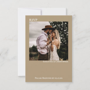 Sandy Tan Buff Simple Minimalist Photo Wedding RSVP Kaartje