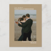 Sandy Tan Minimalist Wedding Photo Save the Date Aankondigingskaart (Voorkant)