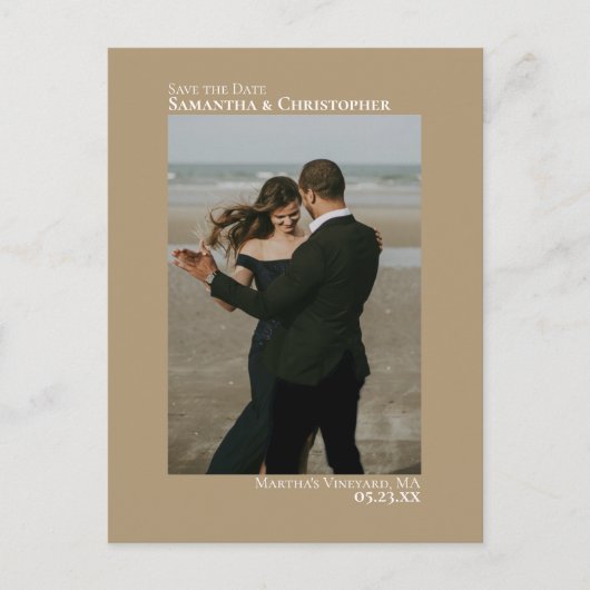 Sandy Tan Minimalist Wedding Photo Save the Date Aankondigingskaart (Voorkant)
