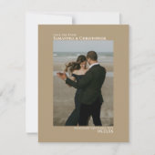 Sandy Tan Vertical Photo Minimalist Wedding Save The Date (Voorkant)