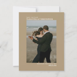 Sandy Tan Vertical Photo Minimalist Wedding Save The Date