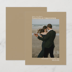 Sandy Tan Vertical Photo Minimalist Wedding Save The Date