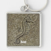 Sandy Textured Seahorse Art Custom Name Sleutelhanger (Voorkant)