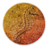 Sandy Textured Seahorse Digital Art Ceramic Knob. Keramische Knop (Voorkant)