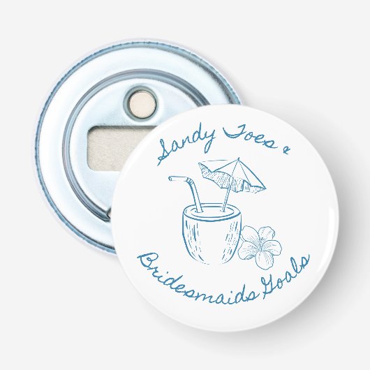 Sandy Toe & Bruidsmeisjes Doelen Kust Bachelorette Button Flesopener (Voorkant)