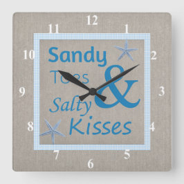 Sandy Toes and Salty Kisses Beach Life Quote Vierkante Klok
