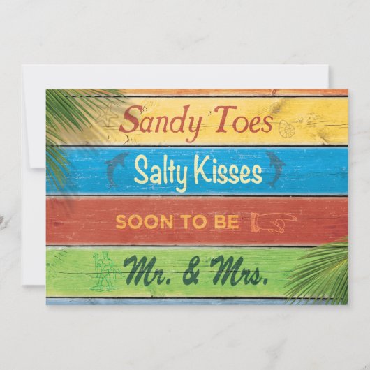 Sandy Toes Salty Kisses Couple's Shower Invitation Kaart (Voorkant)