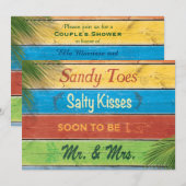 Sandy Toes Salty Kisses Couple's Shower Invitation Kaart (Voorkant / Achterkant)