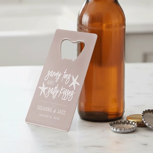 Sandy Toes Salty Kisses Destination Wedding Favor Creditkaart Flessenopener