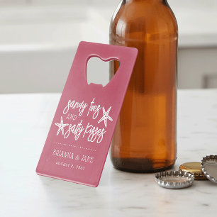 Sandy Toes Salty Kisses Destination Wedding Favor Creditkaart Flessenopener