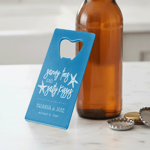 Sandy Toes Salty Kisses Destination Wedding Favor Creditkaart Flessenopener