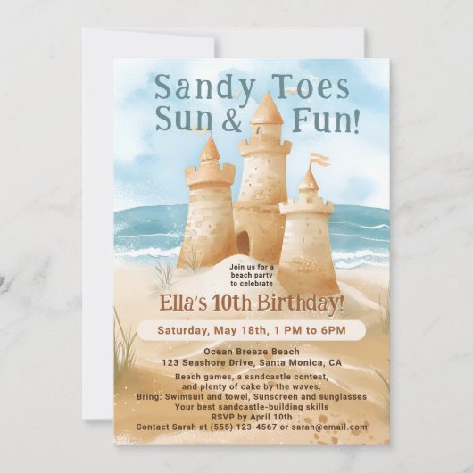 Sandy Toes Sun Fun Beach Sand Castle Kind Kaart (Voorkant)