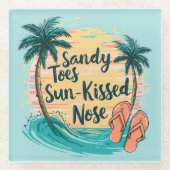 Sandy Toes Sun-Kissed Nose Beach esthetiek Glazen Onderzetter (Voorkant)