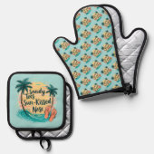 Sandy Toes Sun-Kissed Nose Beach esthetiek Ovenwant & Pannenlap Set (Voorkant / Achterkant)