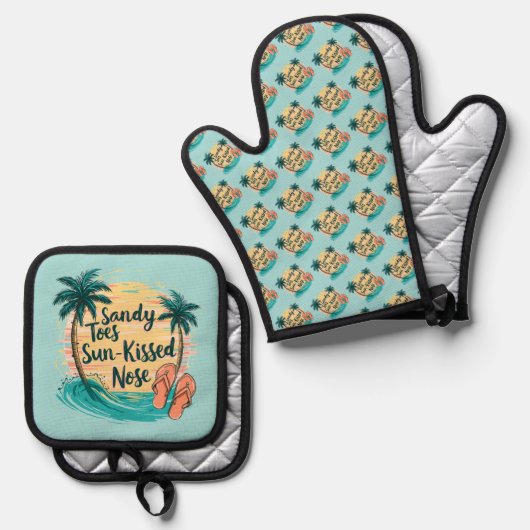 Sandy Toes Sun-Kissed Nose Beach esthetiek Ovenwant & Pannenlap Set (Voorkant / Achterkant)