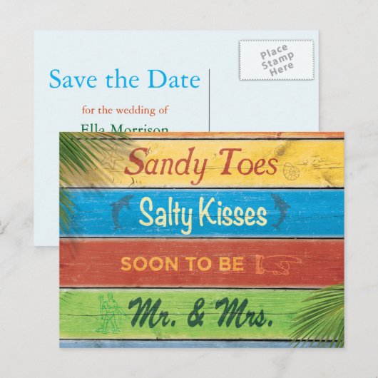 Sandy Toes Zoute Kusjes Save the Date Aankondigingskaart (Voorkant / Achterkant)