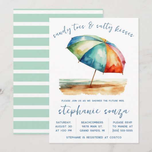 Sandy Toes & Zoute Kusjes, Strand Vrijgezellenfees Kaart (Voorkant / Achterkant)