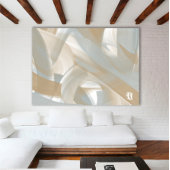 Sandy Tornado Trend Abstracte Kunst Beige Wit Canvas Afdruk