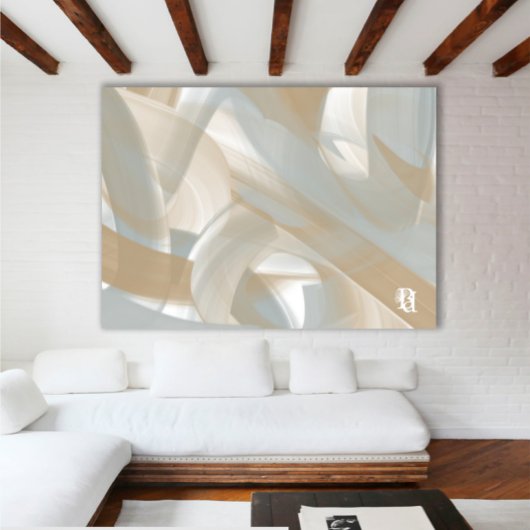 Sandy Tornado Trend Abstracte Kunst Beige Wit Canvas Afdruk