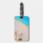 Sandy Tropical Beach Starfish Seashell Bagagelabel (Achterkant verticaal)