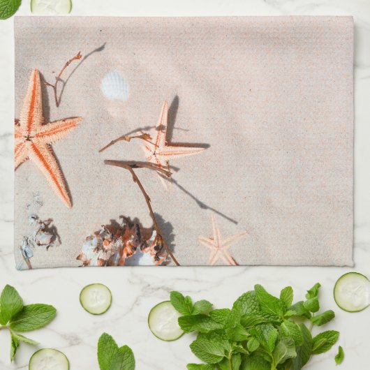 Sandy Tropical Beach Starfish Seashell Theedoek (Gevouwen)