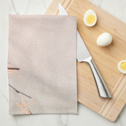 Sandy Tropical Beach Starfish Seashell Theedoek (Quarter Fold)