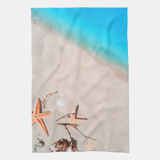 Sandy Tropical Beach Starfish Seashell Theedoek (Verticaal)