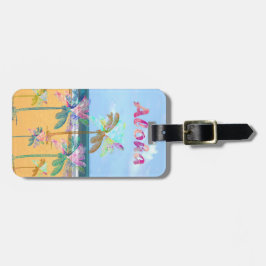 Sandy tropische waterverf palm bomen bagagelabel