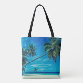 Sandy White Beach met tropisch palmmonogram Tote Bag (Achterkant)