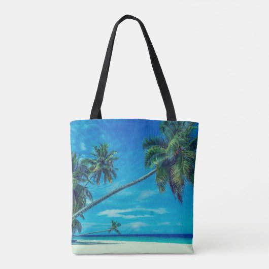 Sandy White Beach met tropisch palmmonogram Tote Bag (Achterkant)