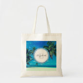 Sandy White Beach met tropisch palmmonogram Tote Bag (Voorkant)