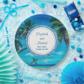 Sandy White Beach met tropische palmbomen bruiloft Papieren Bordje (Feest)