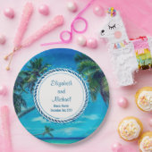 Sandy White Beach met tropische palmbomen bruiloft Papieren Bordje (Feest)