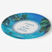 Sandy White Beach met tropische palmbomen bruiloft Papieren Bordje (Gekanteld)