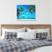 Sandy White Beach met tropische palmbomen Canvas Afdruk (Insitu (Slaapkamer))