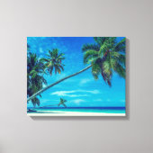 Sandy White Beach met tropische palmbomen Canvas Afdruk (Voorkant)
