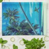 Sandy White Beach met tropische palmbomen Theedoek (Gevouwen)