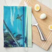 Sandy White Beach met tropische palmbomen Theedoek (Quarter Fold)