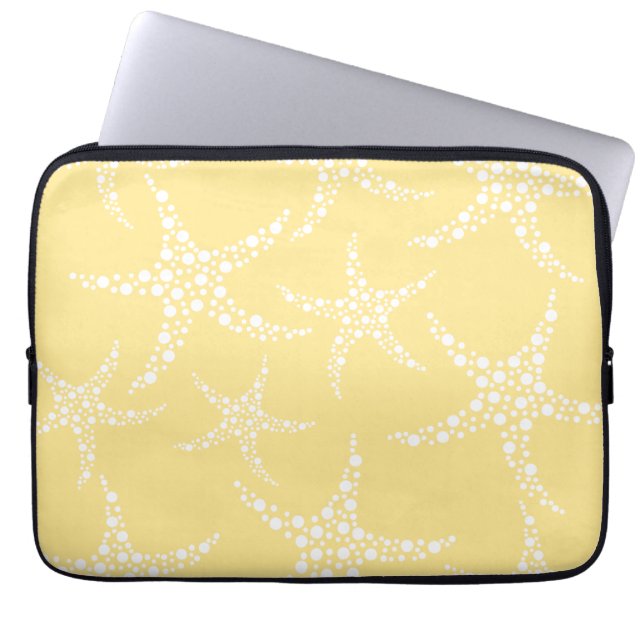 Sandy Yellow and White Starfish Pattern. Laptop Sleeve (Voorkant)