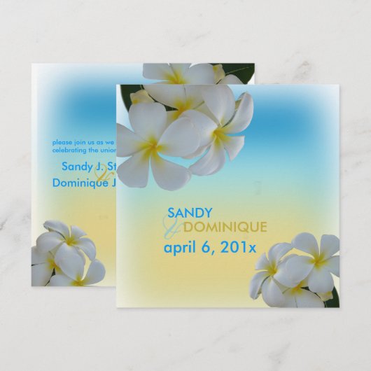 Sandystrand, plumerias-bestemming bruiloft kaart (Voorkant / Achterkant)