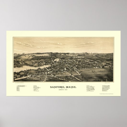 Sanford, ME Panoramic Map - 1889 Poster (Voorkant)