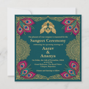 Sangeet Ceremonie Uitnodiging Vierkant Pauw Turkoo