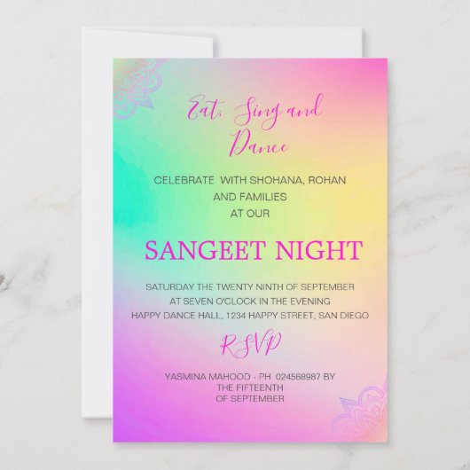 Sangeet Indian Style Colorful Elegant Kaart (Achterkant)