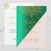 Sangeet Indische Stijl Groen Roze Goud Moderne Kle Kaart (Voorkant / Achterkant)