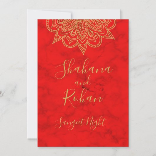 Sangeet Indische stijl Rood Goud Kleur Moderne afb Kaart (Voorkant)