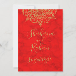 Sangeet Indische stijl Rood Goud Kleur Moderne afb Kaart