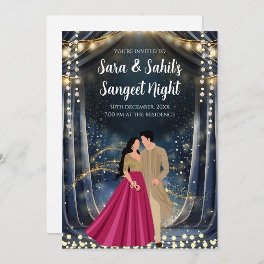 Sangeet kaarten Digitale Indiase bruiloft uitnodig (Voorkant / Achterkant)