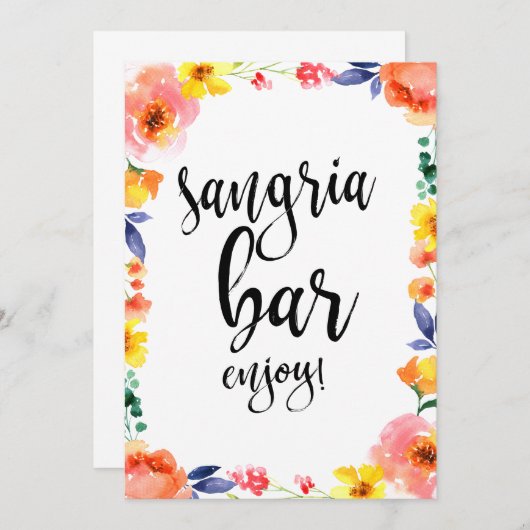Sangria Bar Betaalbaar Boho Floral Wedding Sign (Voorkant / Achterkant)